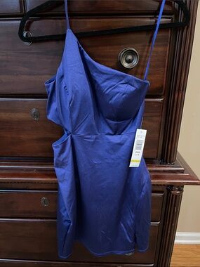 Royal Blue Satin Mini Dress with Spaghetti Straps - Size 1/2